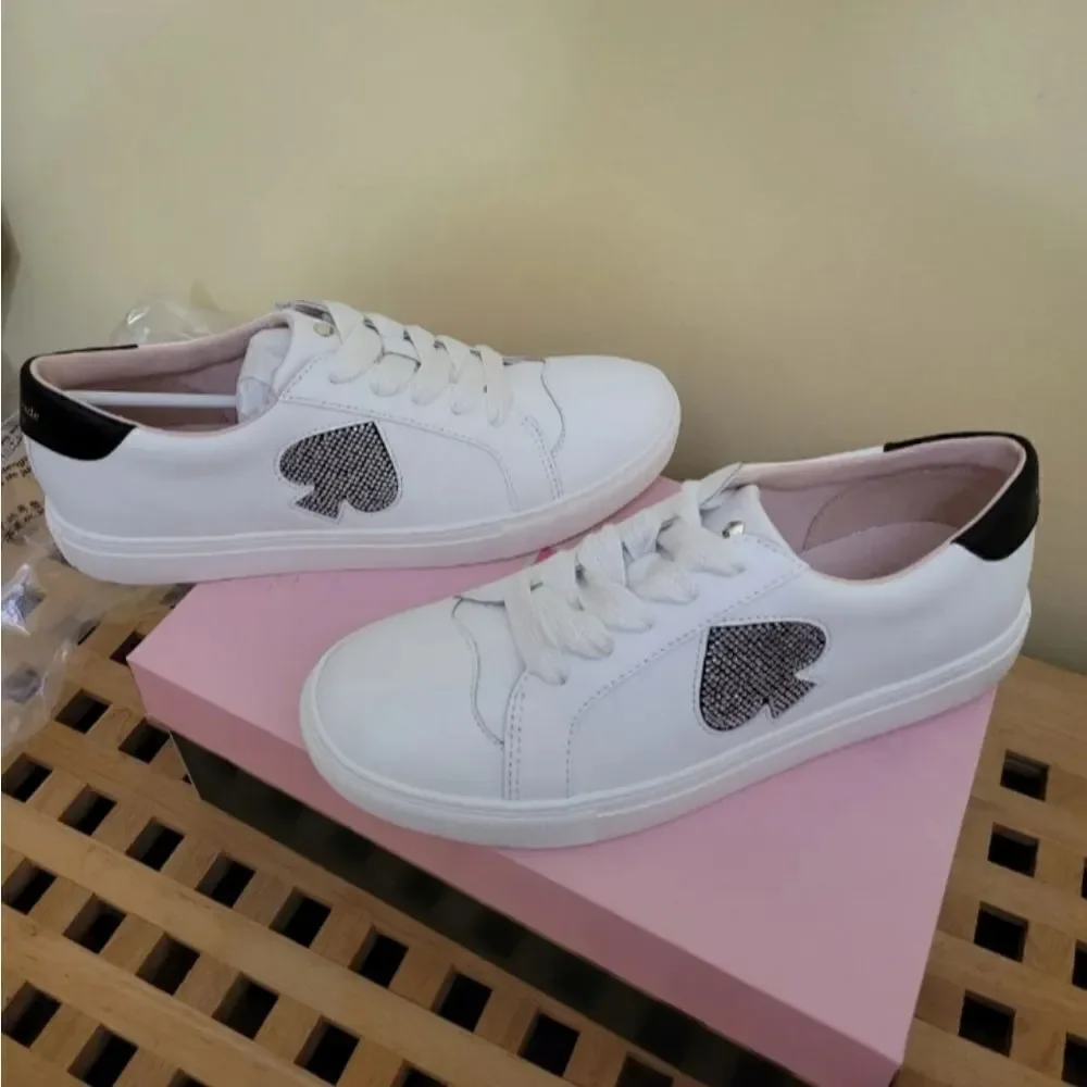 Kate Spade White Leather Crystal Embellished Sneakers 9.5 NIB